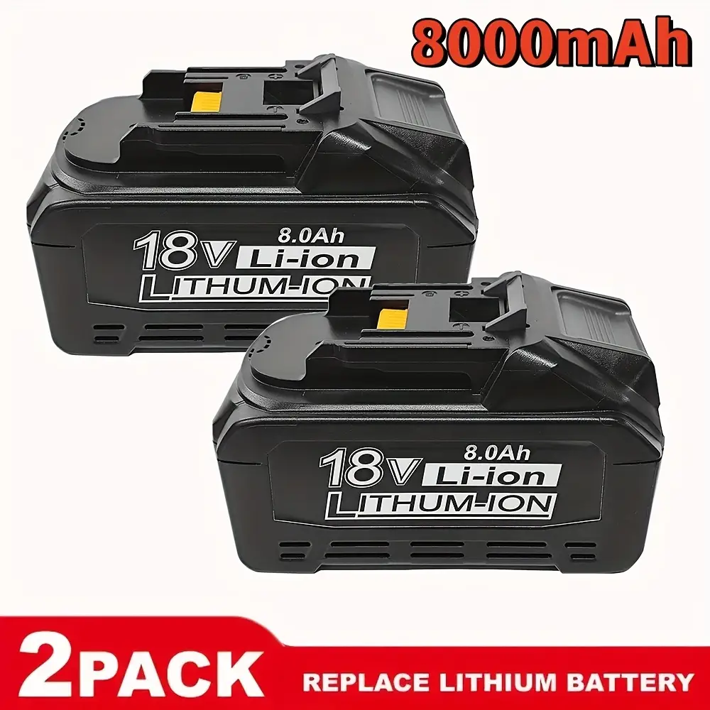 Makita 18V 8000mAh Li-ion Battery Pack 2-Pack BL1860B High Capacity 8.0Ah Output Replacement for BL1850B BL1850 BL1840 BL1830B & BL1815 Cordless Tools