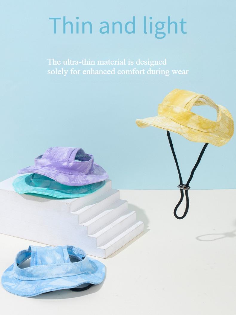 2-Pack Dog & Cat Bucket Hats in Solid Blue & Grid, Comfortable Sun Protection with Adjustable Strap & Ear Holes for Walks, One Size, Anti-Strangle Design