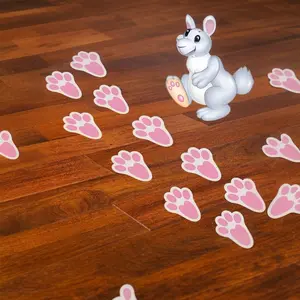 60Pcs Removable Easter Bunny Paw Print Floor Decals & Window Clings, Cute Rabbit Footprint Stickers for Easter Home & Party Decorations