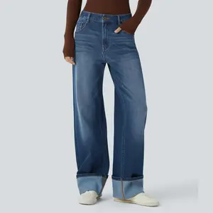 Halara Flex Low Rise Button Zipper Multiple Pockets Washed Stretchy Knit Casual Baggy Boyfriend Jeans