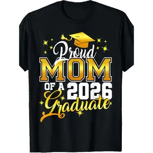 Senior Mom 2026 Graduation Proud Mom of a 2026 Graduate T-Shirt, Classic Retro Style, Round Neck Short Sleeves, PLUS SIZE Casual Crewneck