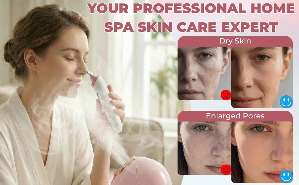 Pjordo 7-in-1 Nano Ionic Facial Steamer and Spa Kit for Deep Cleansing with Blackhead Remover Pore Brush in Pink Professional Home Use facial kit for girls  for her