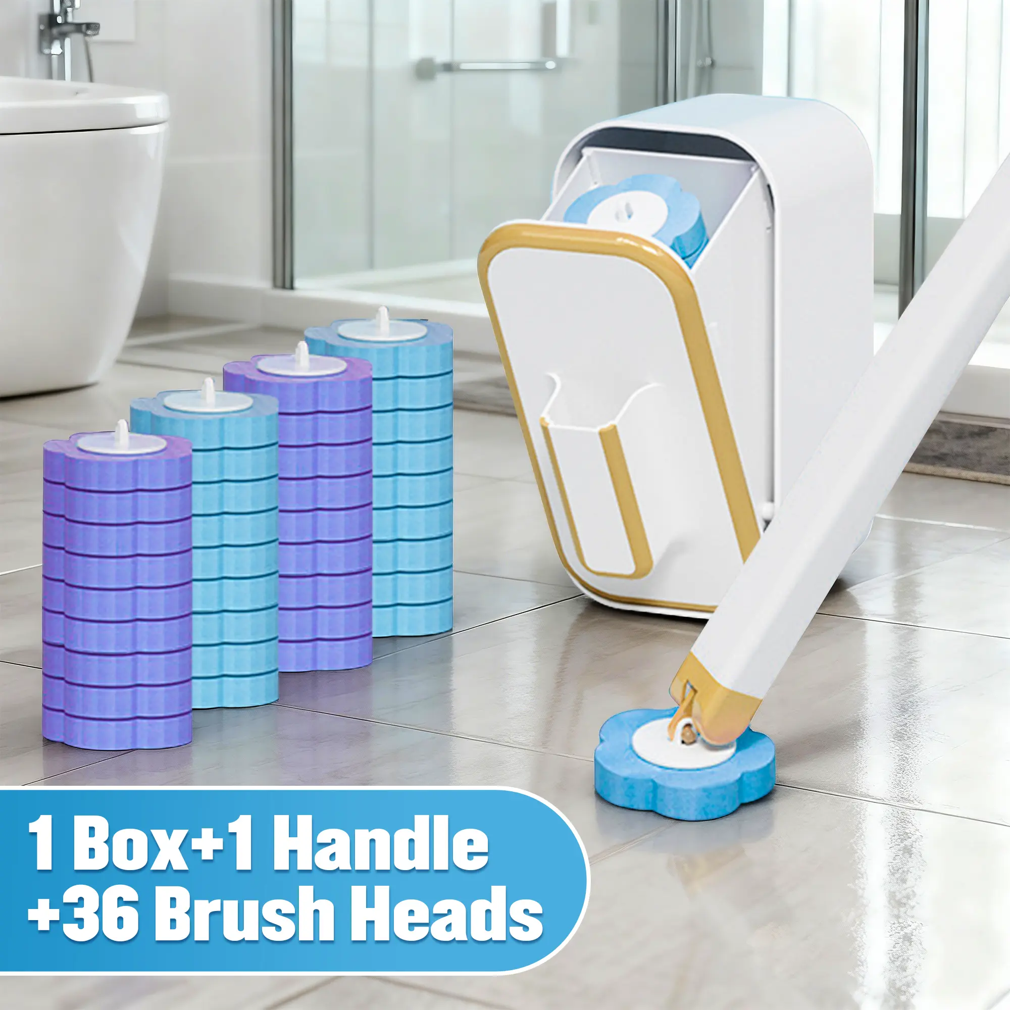 Disposable Toilet Scrubber Brush (36 Counts) with Replaceable Heads, Lavender & Ocean Fresh Scents, Durable Wall-Mounted Design for Cleaning, Quick Head Swap, Elegant Look, Ideal for Daily Bathroom Bowl Care