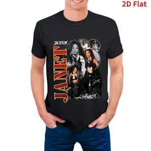 Men's Janet Jackson Music Graphic Print T-Shirt - Black Casual Crew Neck Short Sleeve Tee with Signature Autograph & Cityscape Design
