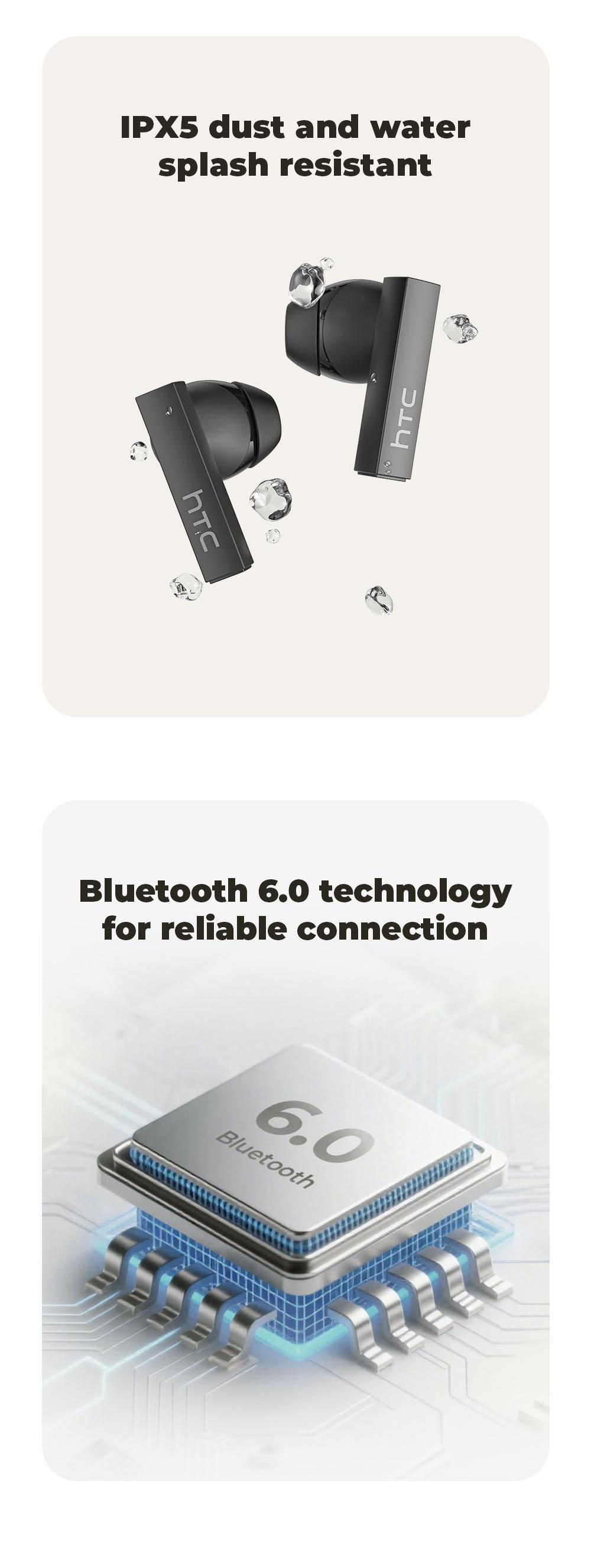 HTC NE40 Wireless Earphones Bluetooth 6.0, LED Display High Fidelity, for Gaming, Office, Sports, Music & Phone Calls TWS Earbuds , IPX5 Waterproof Earphones, Built-in Microphone In Ear Earphones