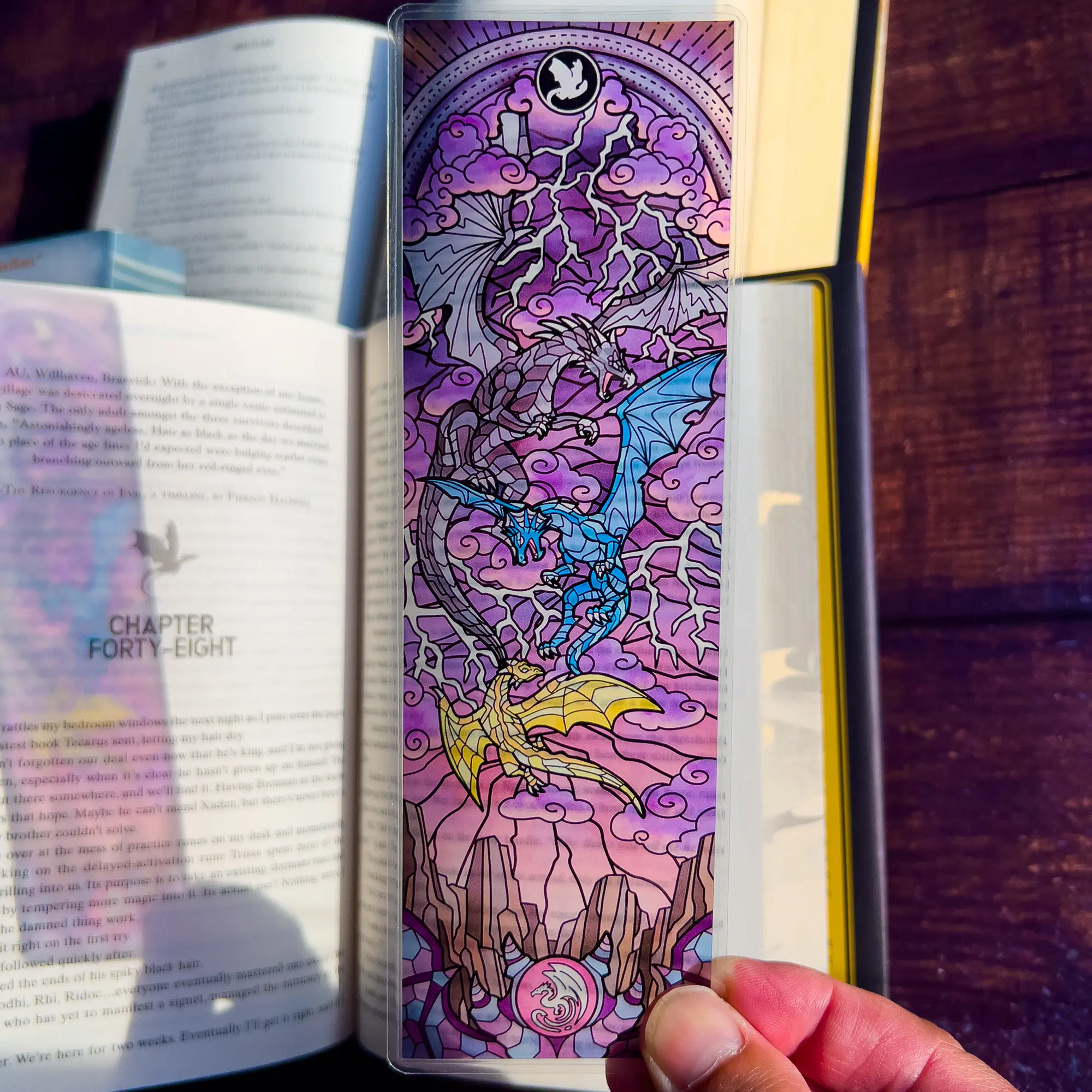 Fourth Wing Dragons Stained Glass Bookmarks (Transparent Bookmark, Stained Glass Art, Book Lover, Fantasy Book Reader Gift)