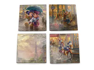 Trend Setters  Thomas Kinkade Mickey & Minnie in Paris StarFire Prints Glass Coaster Set