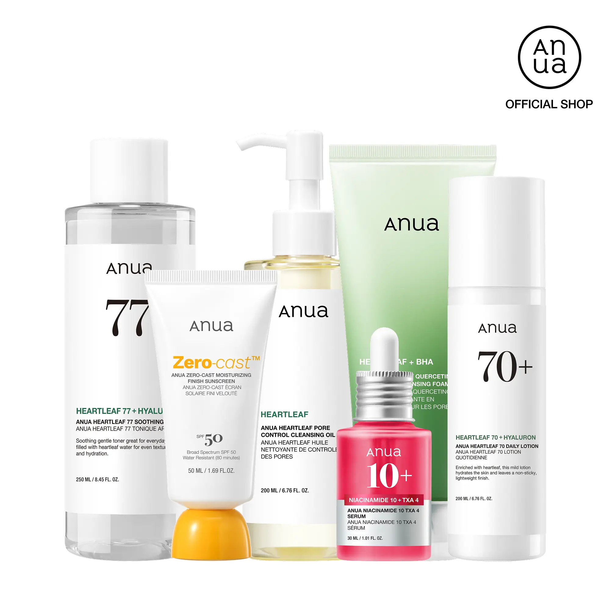 [Anua Official Shop] Ultimate Skincare Routine with SPF Set｜Cleansing oil + Deep Cleansing foam +Toner + Discoloration Serum + Moisturizing lotion + S