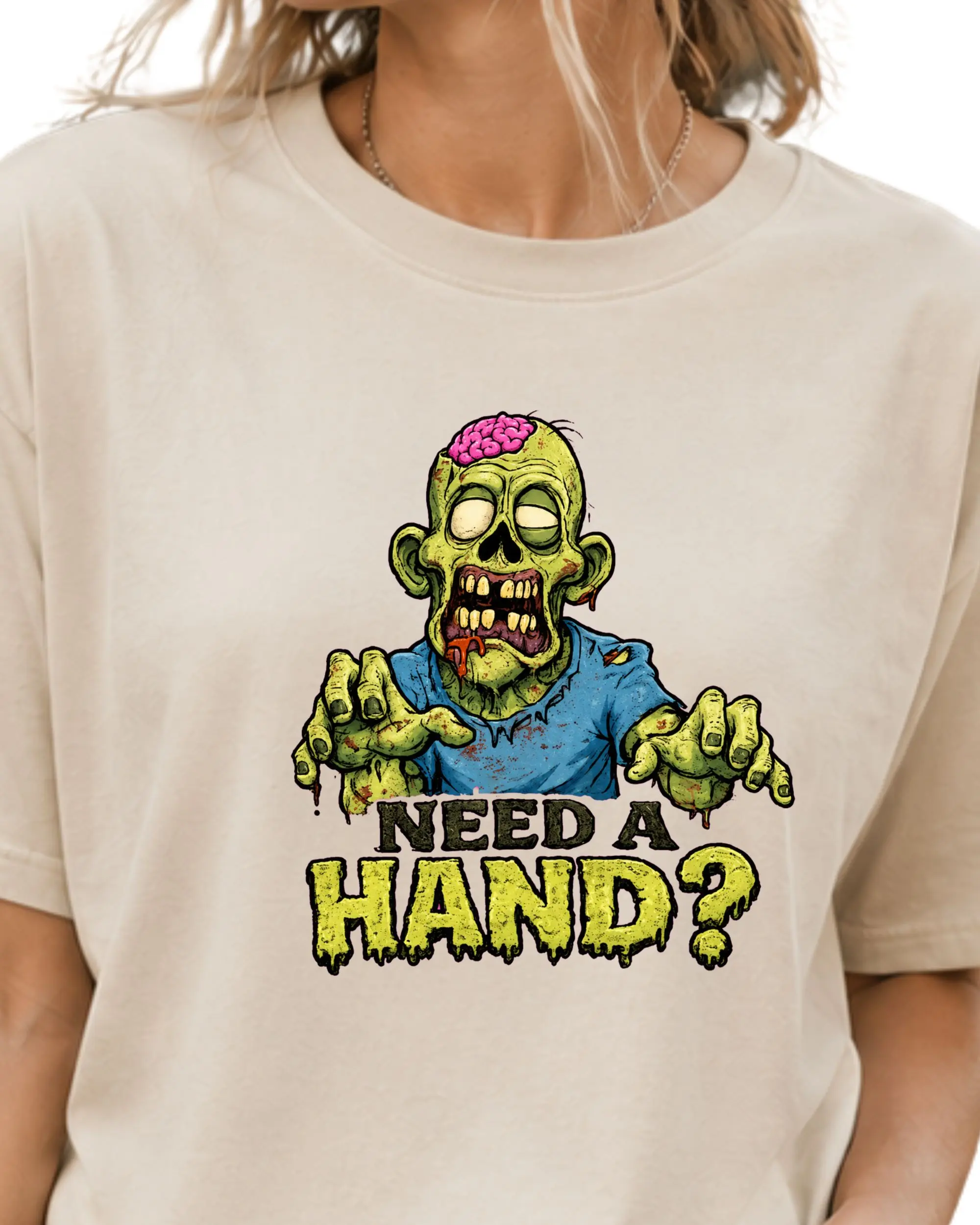 Men's Cotton Fabric Crew Neck T-Shirt, Colorful Retro Funny Zombie Halloween Graphic Print Top