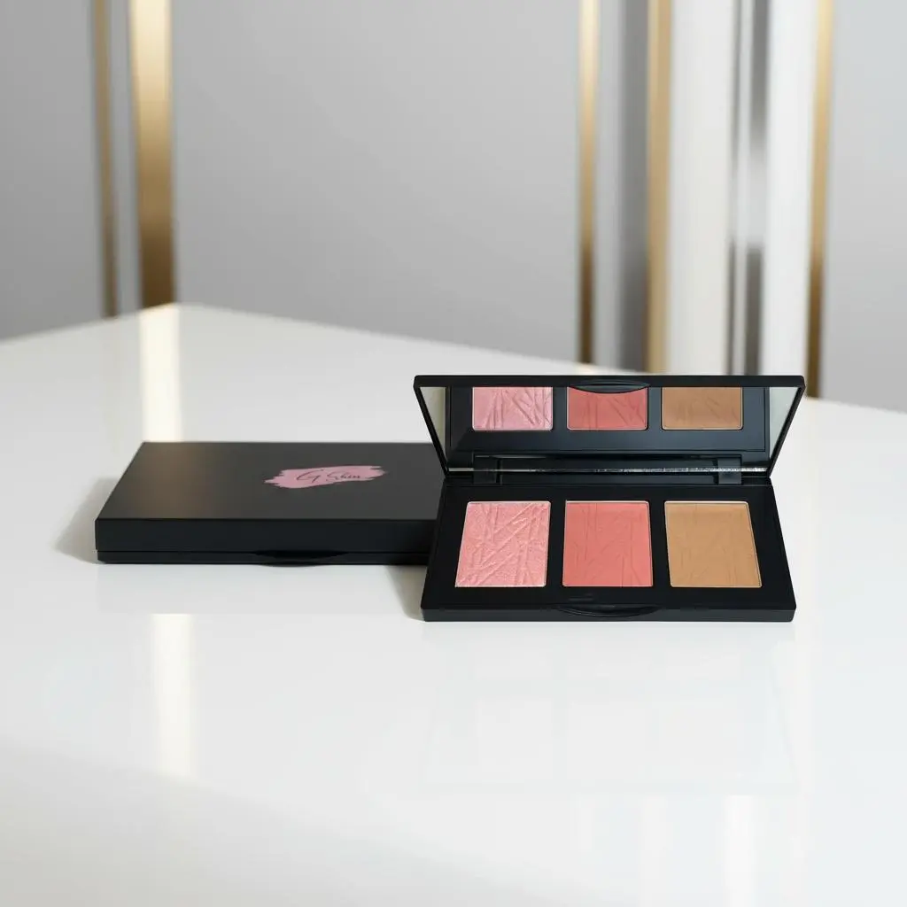 G Skin Pro 3-Shade Titanium-Infused Peach-Toned Blush Palette - Pigmented, Glow, Buildable, Cosmetic Grade, Synthetic Blend, Vegan, Cruelty-Free, 15g, for Contour & Highlight (Blush Compact), Pigmented Blush, Glow Blush