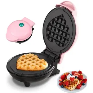 Mini Waffle Maker 4 Inch Plate Waffle Iron for Hash Browns, Keto Chaffles, Snacks, Sandwich, Compact Design, Non-Stick Surface, Easy to Clean, Heart,