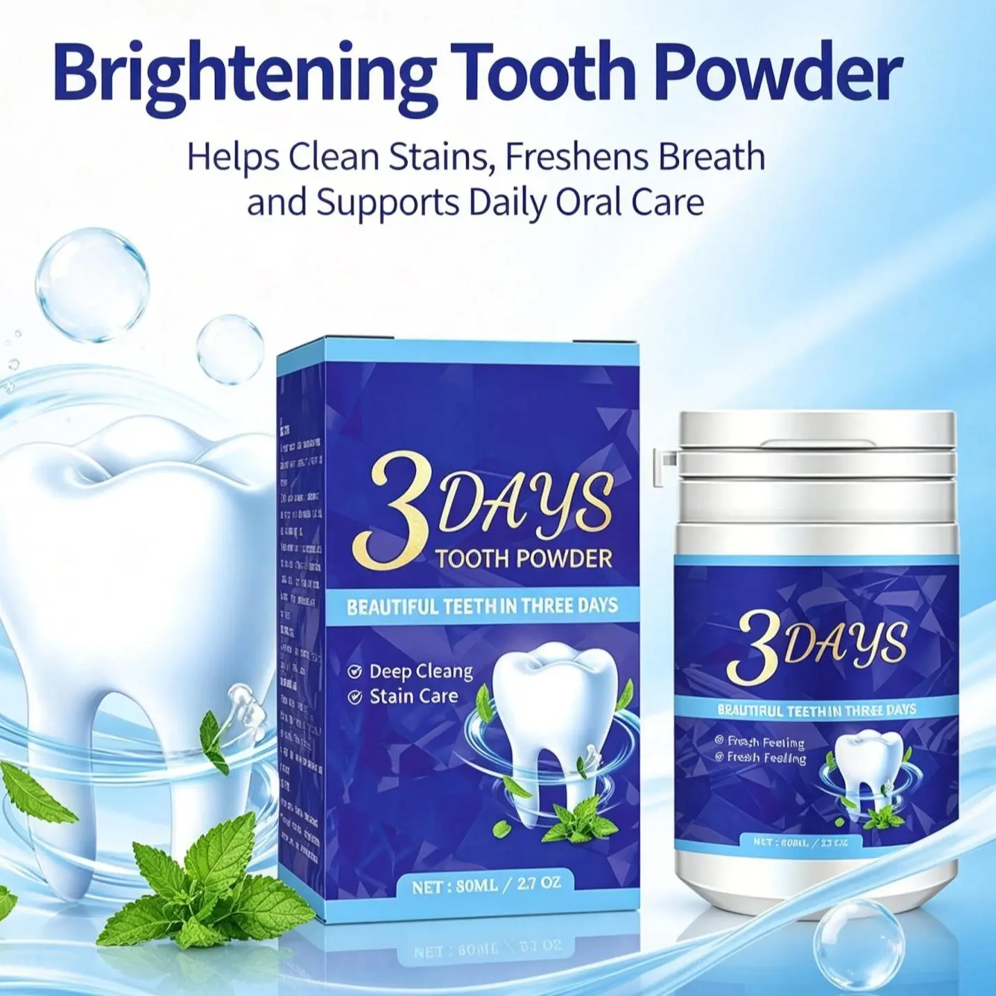 Tooth Cleaning Powder, Tartar Stain Removal Teeth Whitening Powder, Eliminates Bad Odor & Freshens Breath for Daily Oral Care non sensitive Multi-Stage Dental Braces Alignment Mouthpiece pain free ceelike purple brighter-looking smile