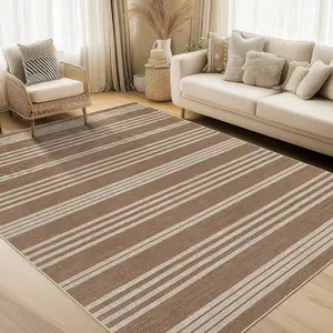 Washable Easy Jute Rugs for Bedroom Modern Stripes Indoor Outdoor Carpet Non-Shedding Neutral Lines Floor Mat Contemporary Accent Rug for Living Room Dining Room Backyard Stripes Natural