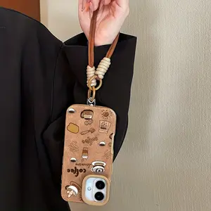 Elegant Fall Winter Coffee Design Phone Case, Includes Autumn-Winter Lanyard, Fits iPhone Models, Perfect New Year Gift