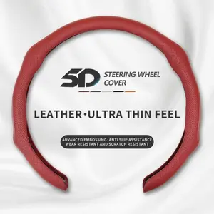 SD 2026 New Car Models Red Leather Steering Wheel Cover Ultra-Thin Non-Slip Breathable All-Season Sport Design for Enhanced Driving Comfort