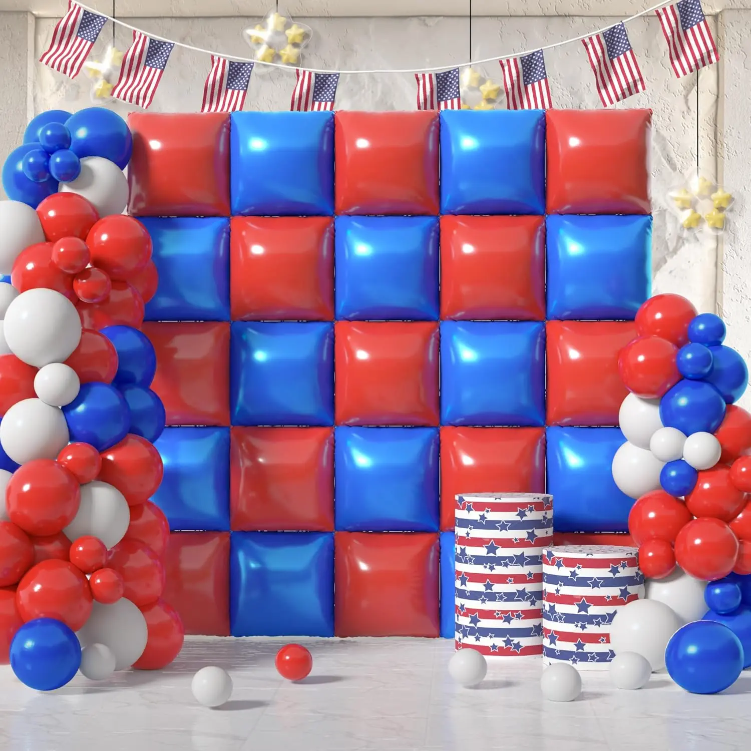 Red, Blue & White Independence Day Balloon Arch Kit Square Foil Balloons for 4th of July Party