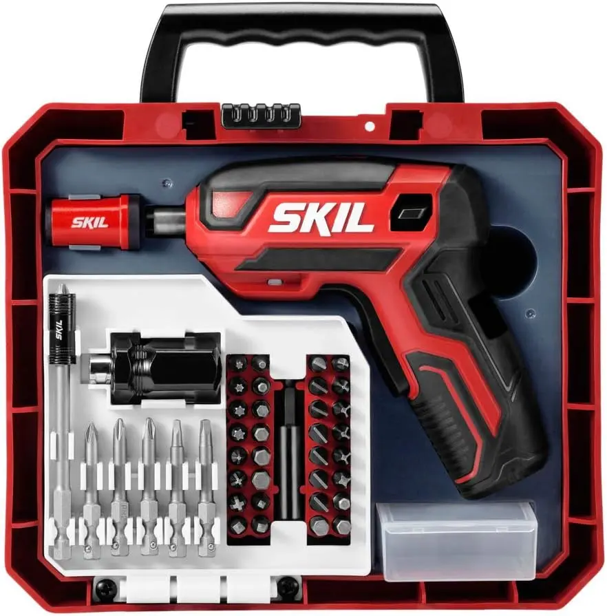 SKIL 4V Rechargeable Cordless Pistol Grip Electric Screwdriver with 42pcs Bit Set, USB Charger, and Carrying Case - SD5618-03