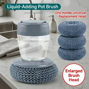 Automatic Liquid Filling Palm Cleaning Brush with Ergonomic Handle, Durable Bristles, Easy Refill, Multi-Purpose Kitchen Tool for Pots, Bowls & Sinks