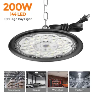 UFO LED High Bay Light 200W, Commercial Lighting Fixture, 28,000 lumens,with 5-foot cable and US standard plug, IP65-rated Commercial Fixture, Suitable for Warehouses, Workshops, Barns, and Factories,DealsForYouDays