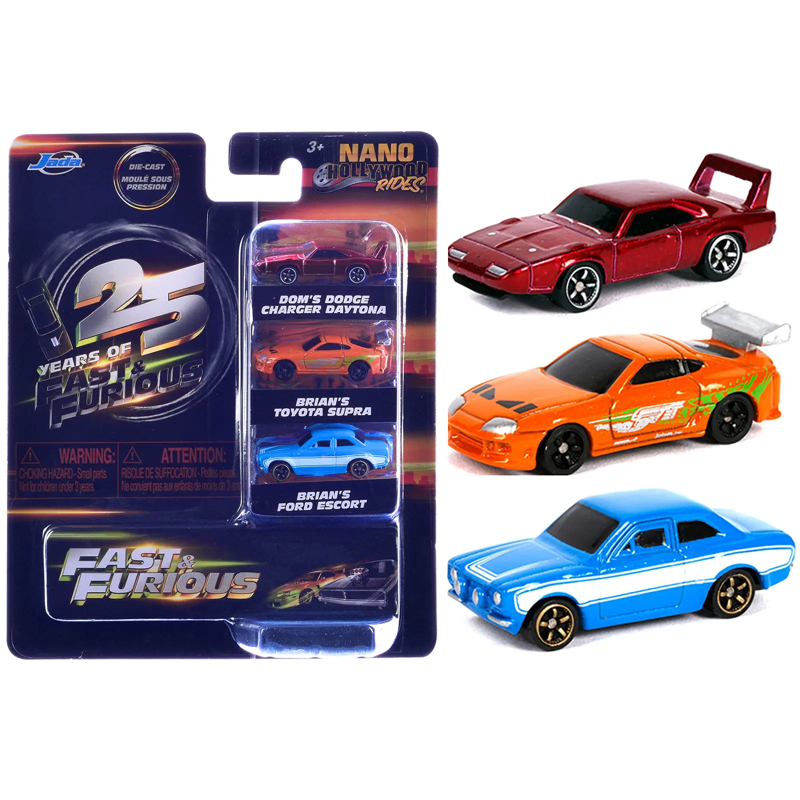 "Fast & Furious 25th Anniversary" 3 piece Set #2 "Nano Hollywood Rides" Diecast Model Cars by Jada
