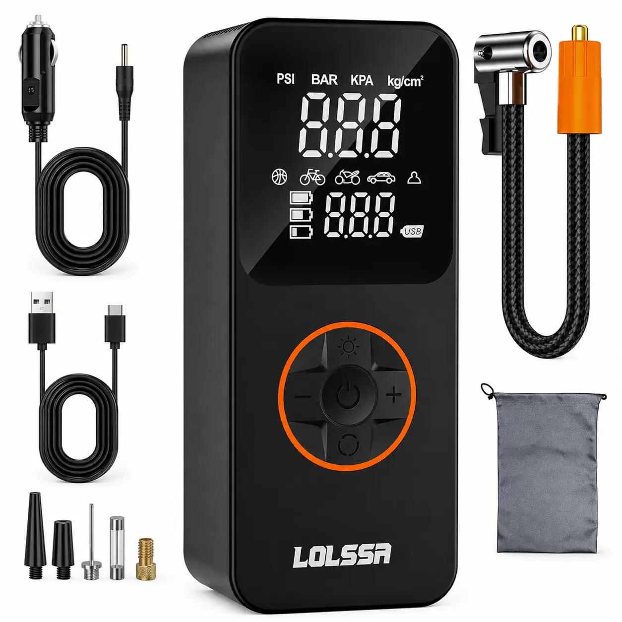 Tire Inflator Portable Air Compressor-Tire Pump 150PSI Cordless Electric for Car, Motorcycle, Bike, Ball, with Tire Gauge Pressure, Dual-Use Type（Dark）