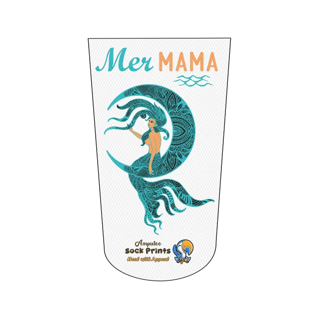 Amputee Sock "Mermaid Moon Turqoise wh bgnd 001 V2", Prosthetic Limb Sock, 3ply Stump Sock