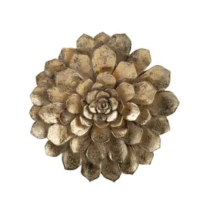 R. Nest Antiqued Gold Succulent Wall Plaque