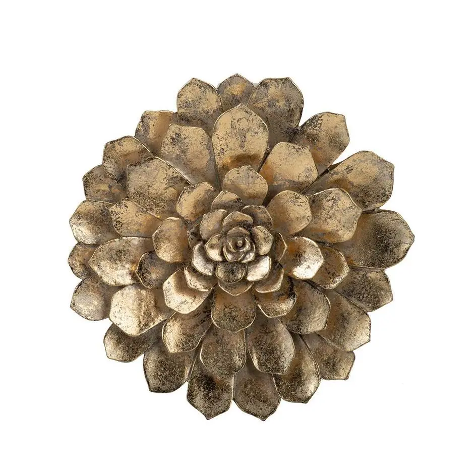 R. Nest Antiqued Gold Succulent Wall Plaque