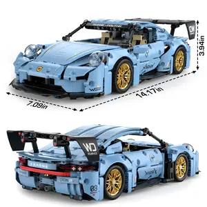 New Arrival Premium 911 Haze Blue Sports Car Building Set - 973-Piece Collectible Building Block Set with Plastic Bricks, Puzzle Block, Mechanical Brick-Build Designs, Educational Gift for Adults #SummerVibes, Building Block Sets, Plastic Bricks Cars