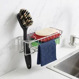 3 In 1 Kitchen Sink Sponge Holder with Suction Cups & Adhesive Hook Sink Caddy Organizer