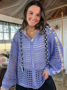 The Boat Day Knit Hoodie - PERIWINKLE