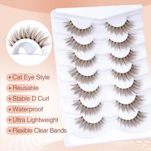 Viral Brown"Clean Girl"Lashes  Soft D Curl Cat Eye | Invisible Clear Band False Eyelashes Extensions Makeup