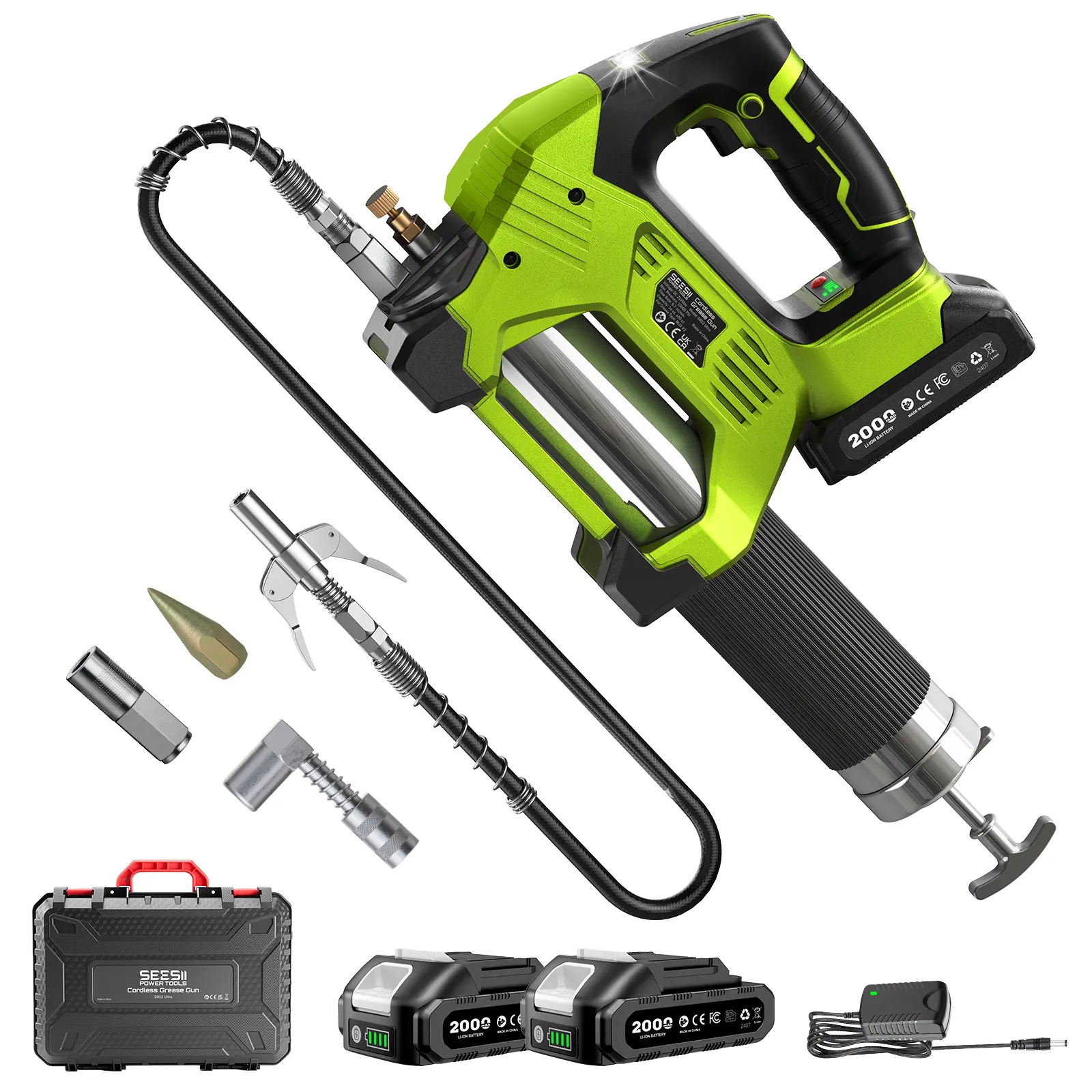 Taskstar 12000PSI Electric Grease Gun: Wireless 3-Speed with Dual 2.0Ah Batteries, Brushless Motor, And LED Light - Built for Heavy-Duty Use