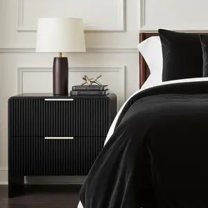 Nightstand with 2 Drawers,18.9" W Modern Bedside Table with Metal Handles,Fluted Side Table,Mid Century End Table Night Stand for Living Room,Bedroom Sofa Office(Black)