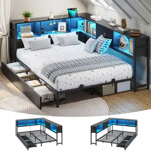 Full Size LED Daybed with Storage Drawers and Bookcase Headboard Black