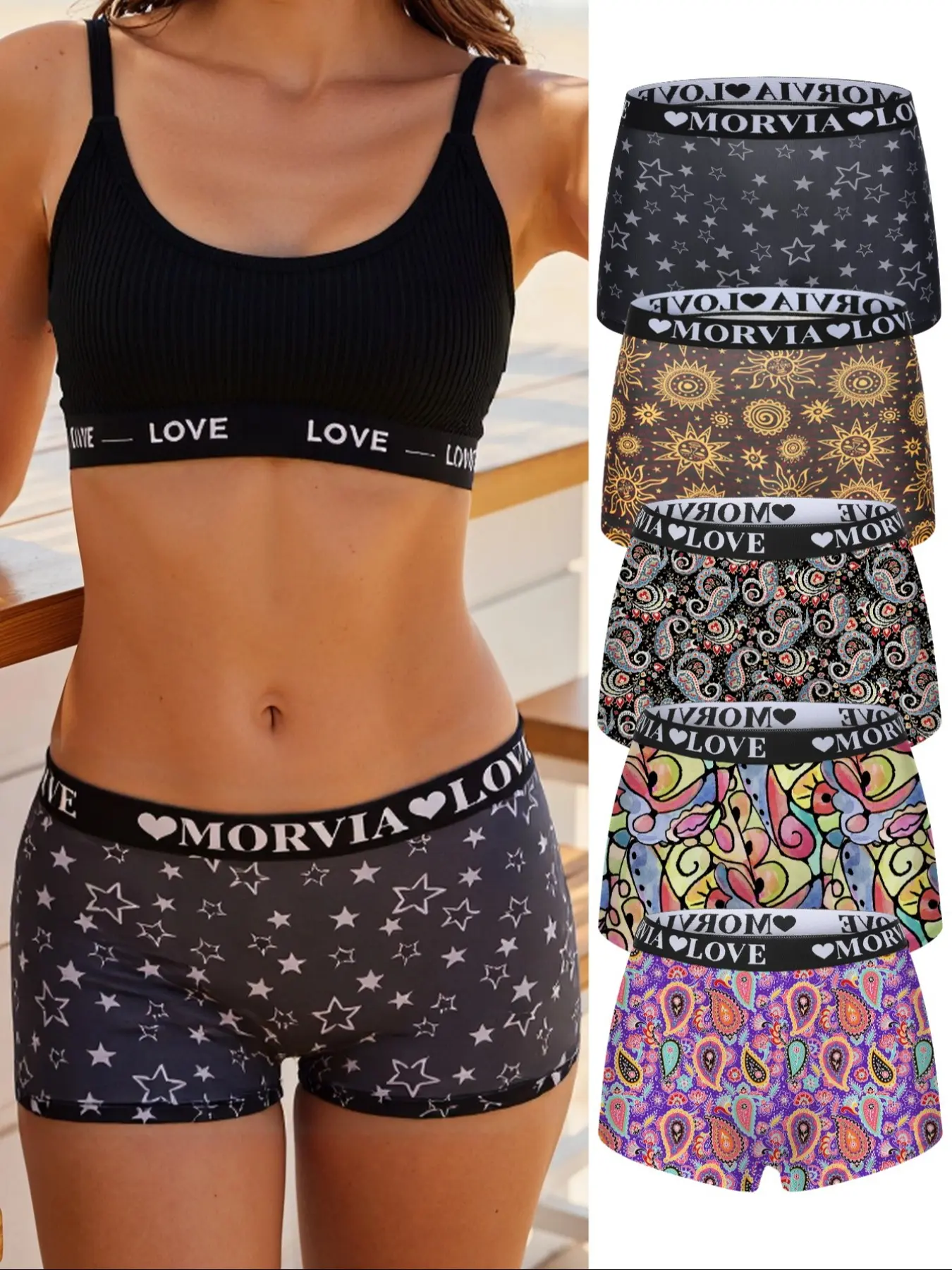 5-Pack Women's Paisley Pattern Fit Seamless Underwear, Soft Comfortable Mid-Rise Seamless Boxer Shorts, No Roll Edges, All-Season Elastic Waist, Casual Comfy Panty, Seamless Garments