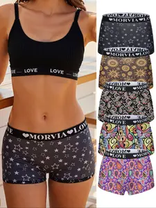 5-Pack Women's Paisley Pattern Underwear, Soft Comfortable Mid-Rise Seamless Boxer Shorts, No Roll Edges, All-Season Elastic Waist, Casual Comfy Panty