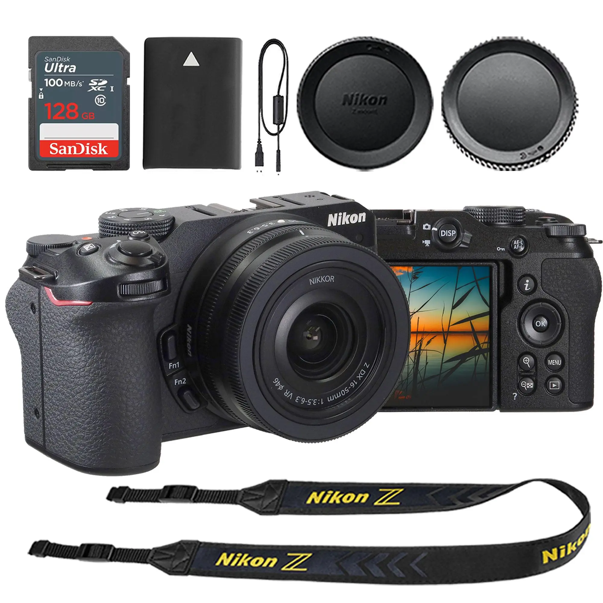 Nikon Z30 Mirrorless Camera with DX 16-50mm Lens (Black) + Sandisk Ultra 128 GB SDXC UHS I Memory Card 100 MBs