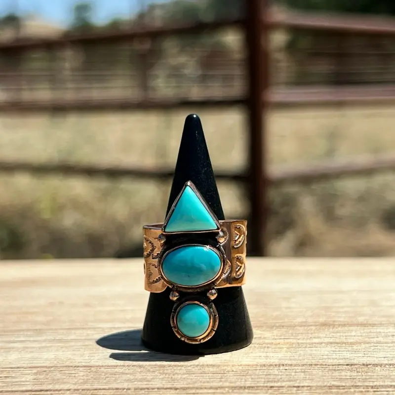 3 Stone Turquoise Copper Ring