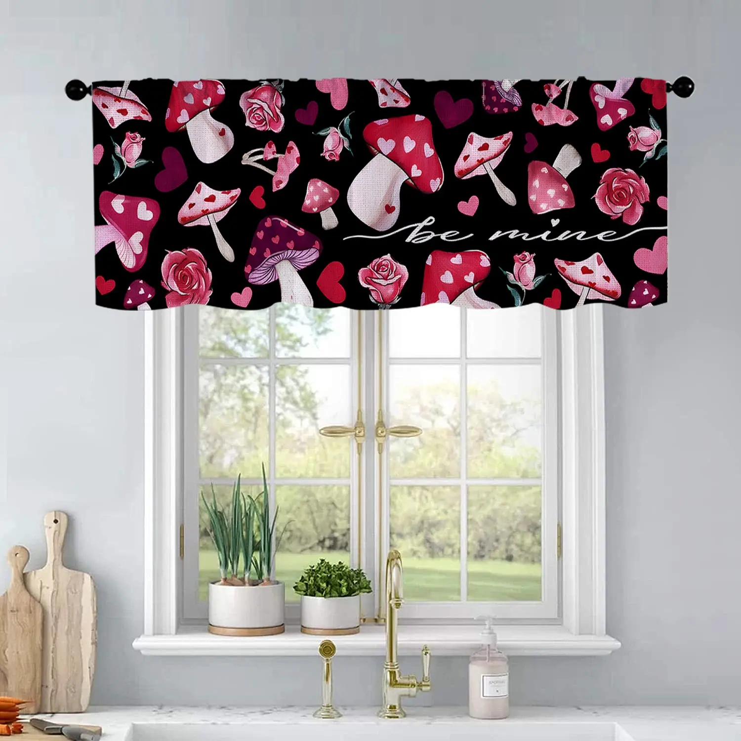 1pc Pink Love Pine Mushroom kitchen curtains living room bedroom bathroom home decoration 54 * 18 inches