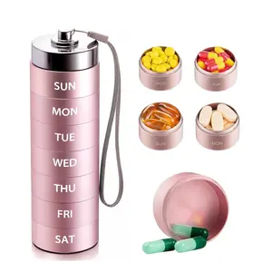 Aluminum Alloy Portable Metal Pill Organizer 7-Day Vitamin Organizer Waterproof Stackable Daily Pill for Vitamin Fish Oil Supplement Healthcare Aid BPA Free Laser Engraved Airtight