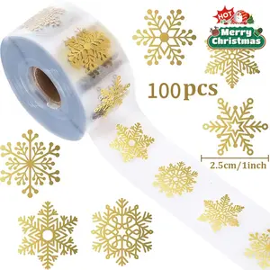 100 Transparent Christmas Snowflake Sealing Stickers - Non-Stick Decorations, Gold Snowflakes for Gift Wrapping, Holiday Party Decorations, Holiday Decor, DIY Decor, Crafts