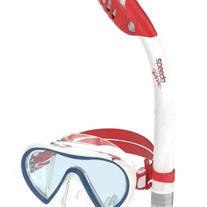 Speedo Adult Mask Snorkel Set - Red/White/Blue: Polycarbonate, Silicone & Rubber