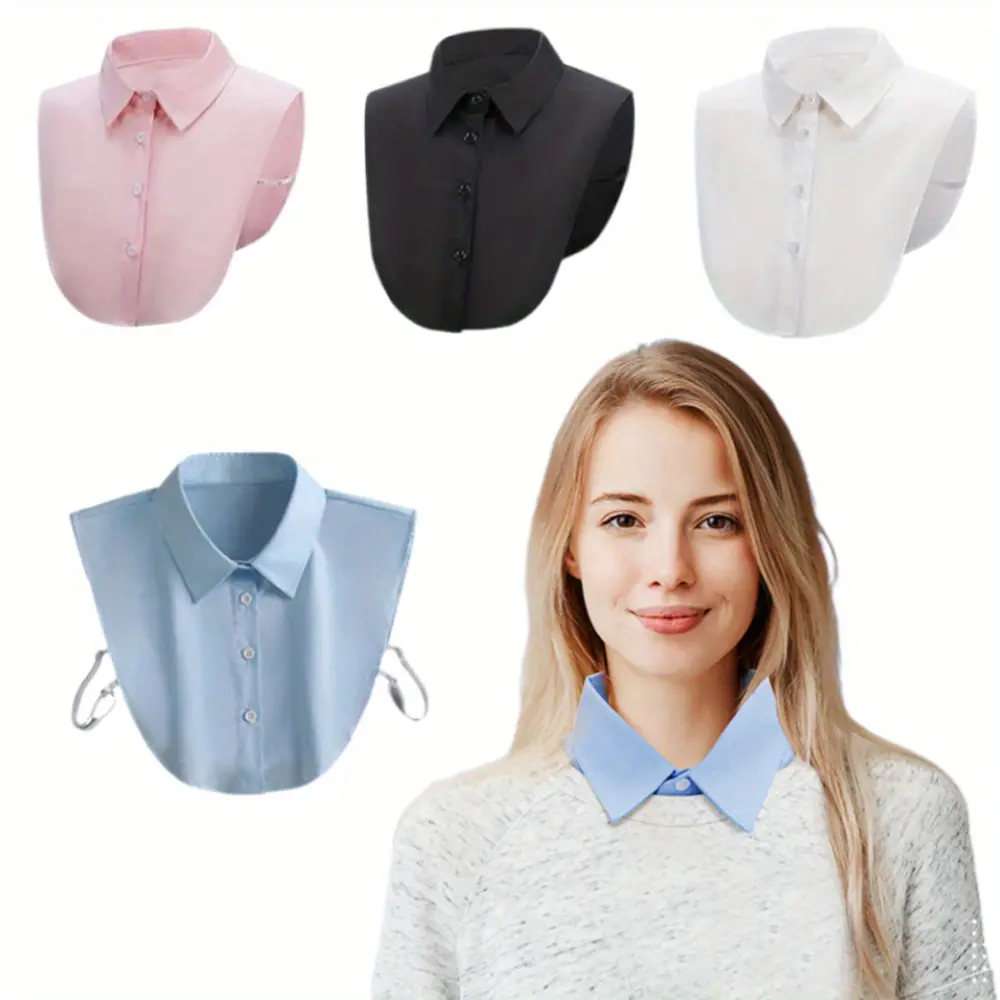 4PCS Removable Striped Collar Shirt Vest,Pointed Collar Design, Anti-exposure,Multifunctional Decoration,Women'S Fashion, Polyester Fabric,Knitted,Chest Pad Accessories
