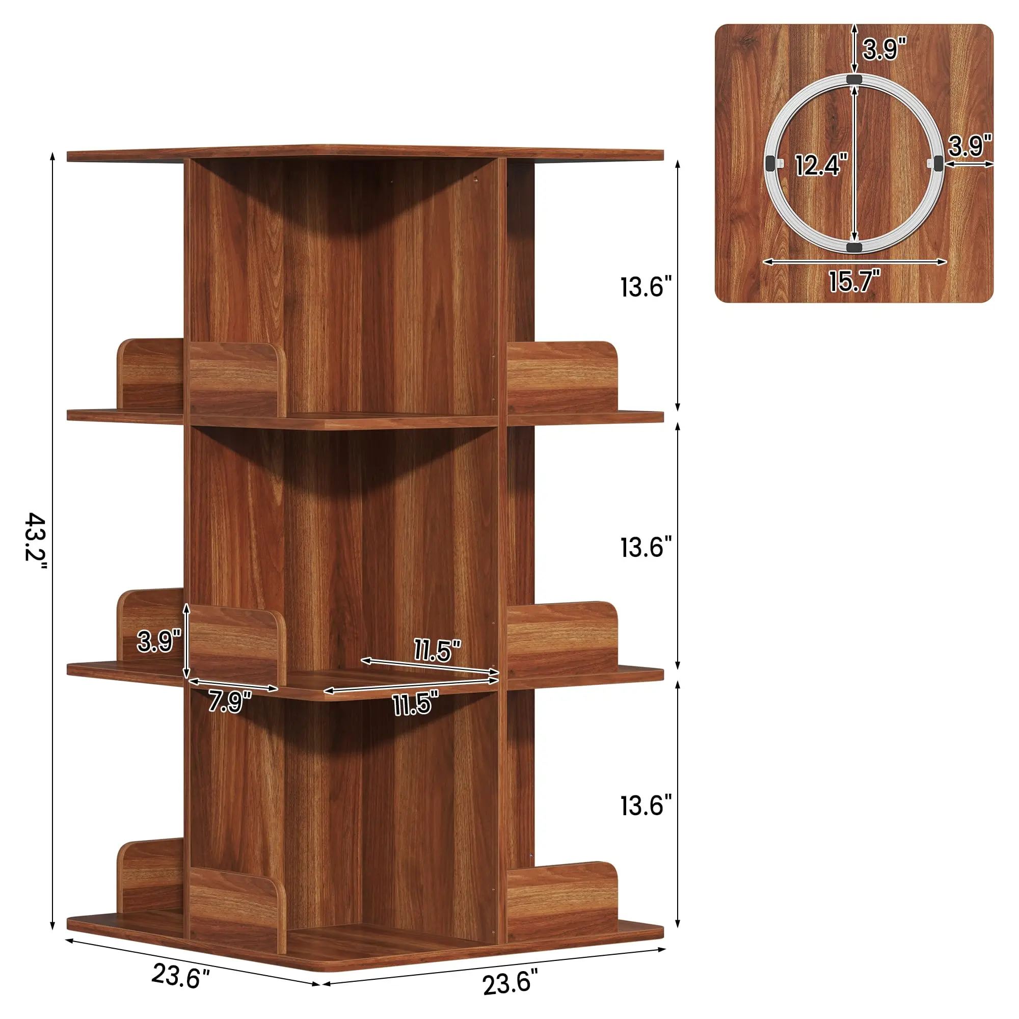 Three-tier record rack with a rotating bottom