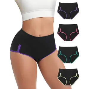 Women's Cotton Underwear High Waisted Tummy Control Ladies Panties Soft Stretch Full Coverage Briefs 4 Pack