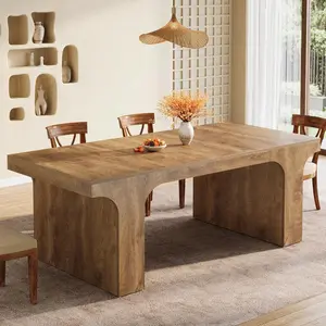 Farmhouse Rectangular    6-8 People, 70.87-Inch Large Kitchen   With Arched Design, Multi-Purpose  Dinner, Banquet, Brown dining table for Mobile Standing Desk Wheels Mirrored Console Inlay Marble