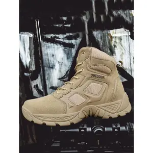 Men's Fashionable Patchwork Design Lace Up Ankle Boots, Casual Comfortable Work Boots for Daily Wear, Lightweight Breathable Boots for All Seasons