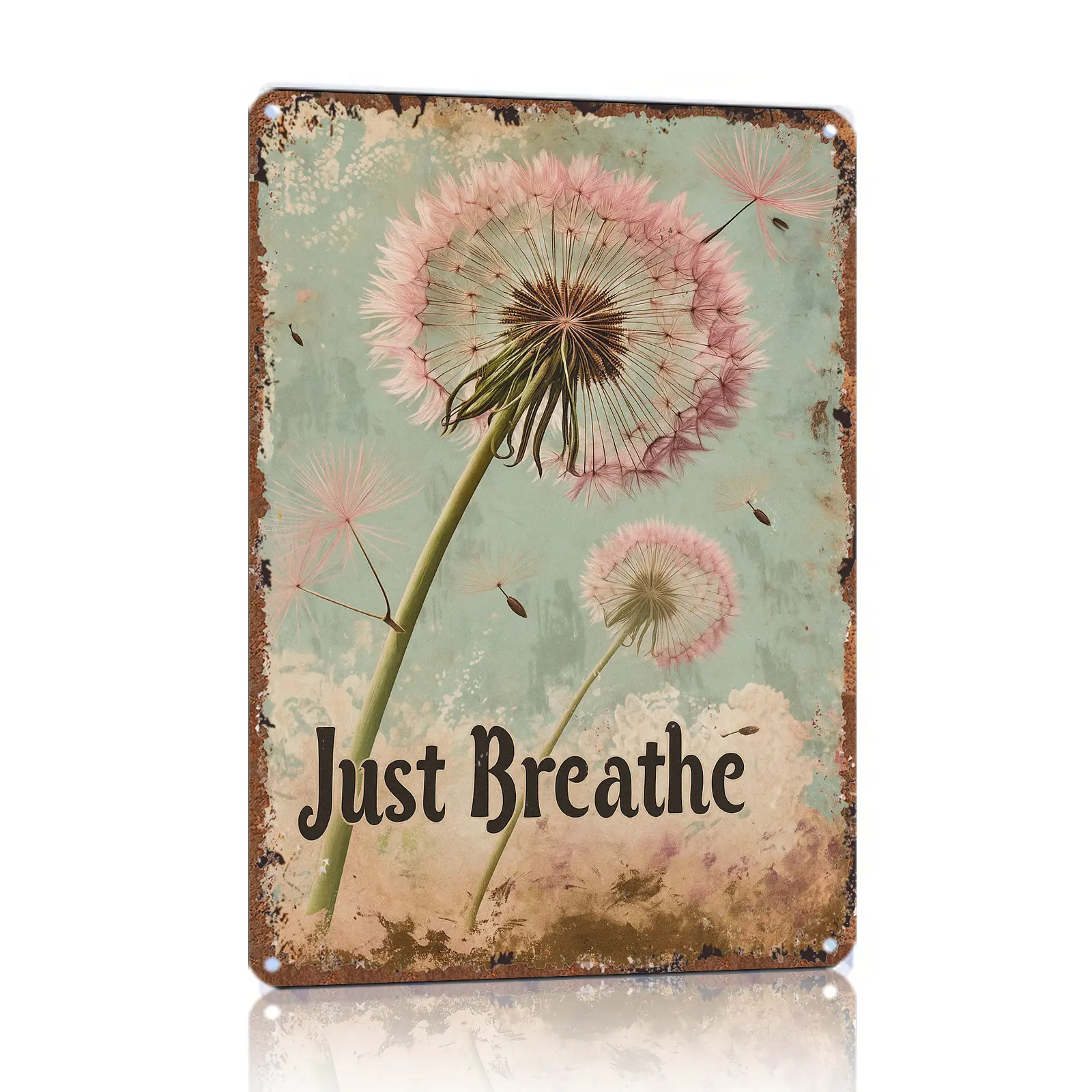 8x12 in Durable Just Breathe Aluminium Metal Sign - Retro Look Vintage Art Flower Decorative Wall Plaque, Home Decor Products for Home, Bedroom