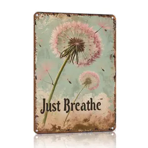 8x12 Inch Just Breathe Aluminum Metal Sign - Retro Vintage Inspirational Artistic Dandelion Wall Decor, Relaxing Decoration Plaque for Home